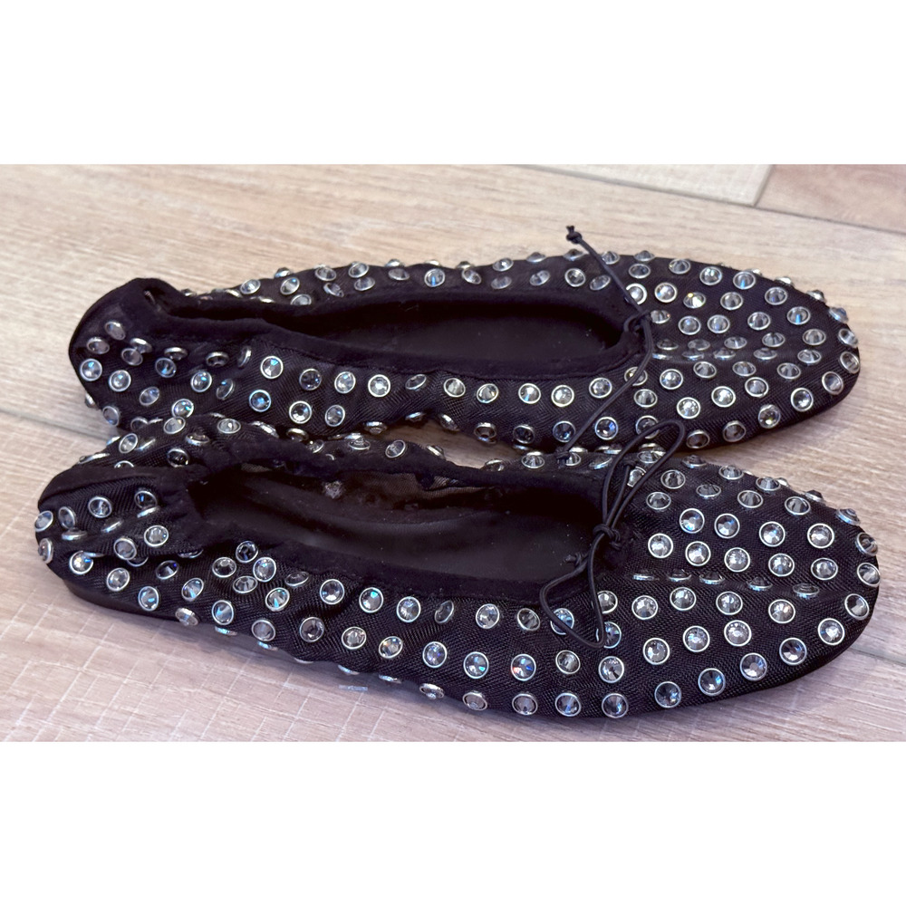 NEW MANGO MNG BLACK STUDDED RHINESTONE MESH BALLERINA BALLET FLATS SHOES 38 7.5 - Picture 3 of 14